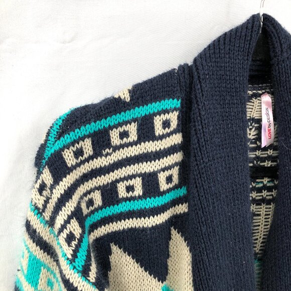 Love by Design open front cardigan sweater Blue southwest pattern southwestern L - Picture 3 of 8